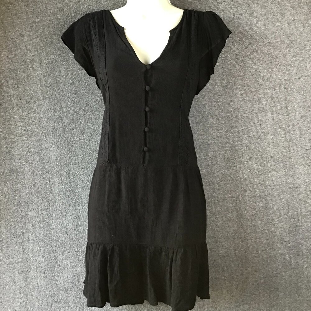 Sanctuary V-Neck Ruffled Short Sleeve Black Dress L